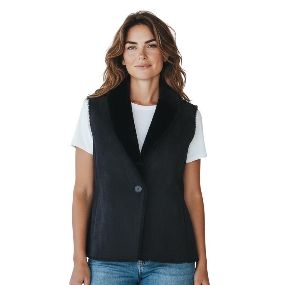 Lauren Ralph Lauren Black Women's Medium Faux Suede Fur‎ Lined Vest